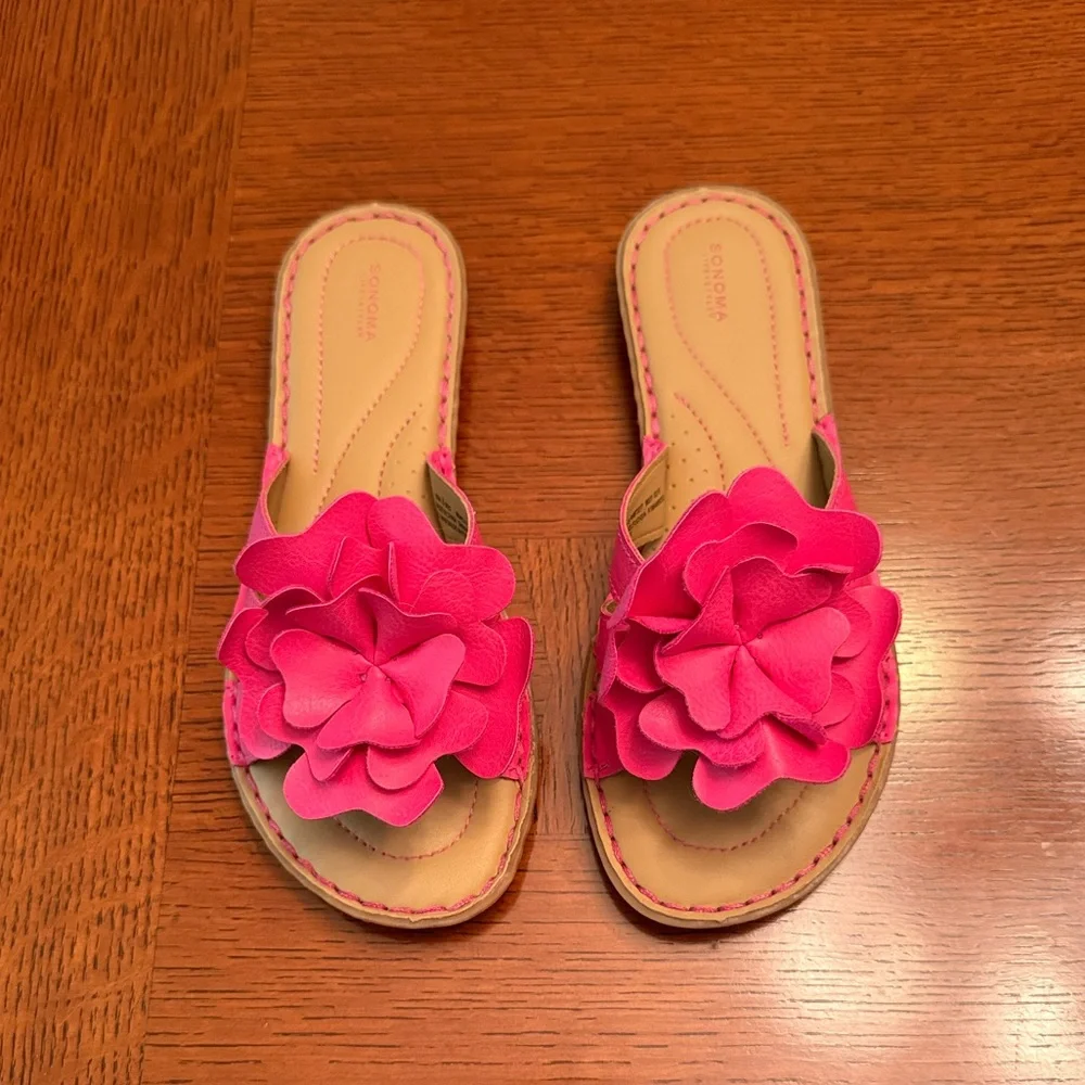 SONOMA Hot Pink Floral Layered Slide Sandals for Women - Picture 1 of 12